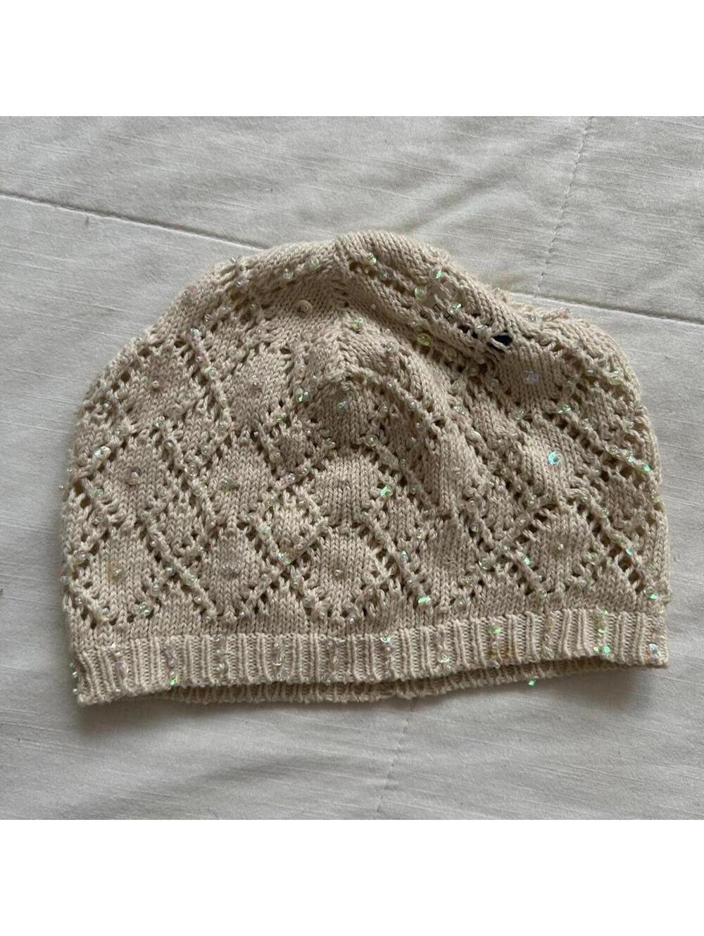 LimitedToo Cream beanie with sequins and beads